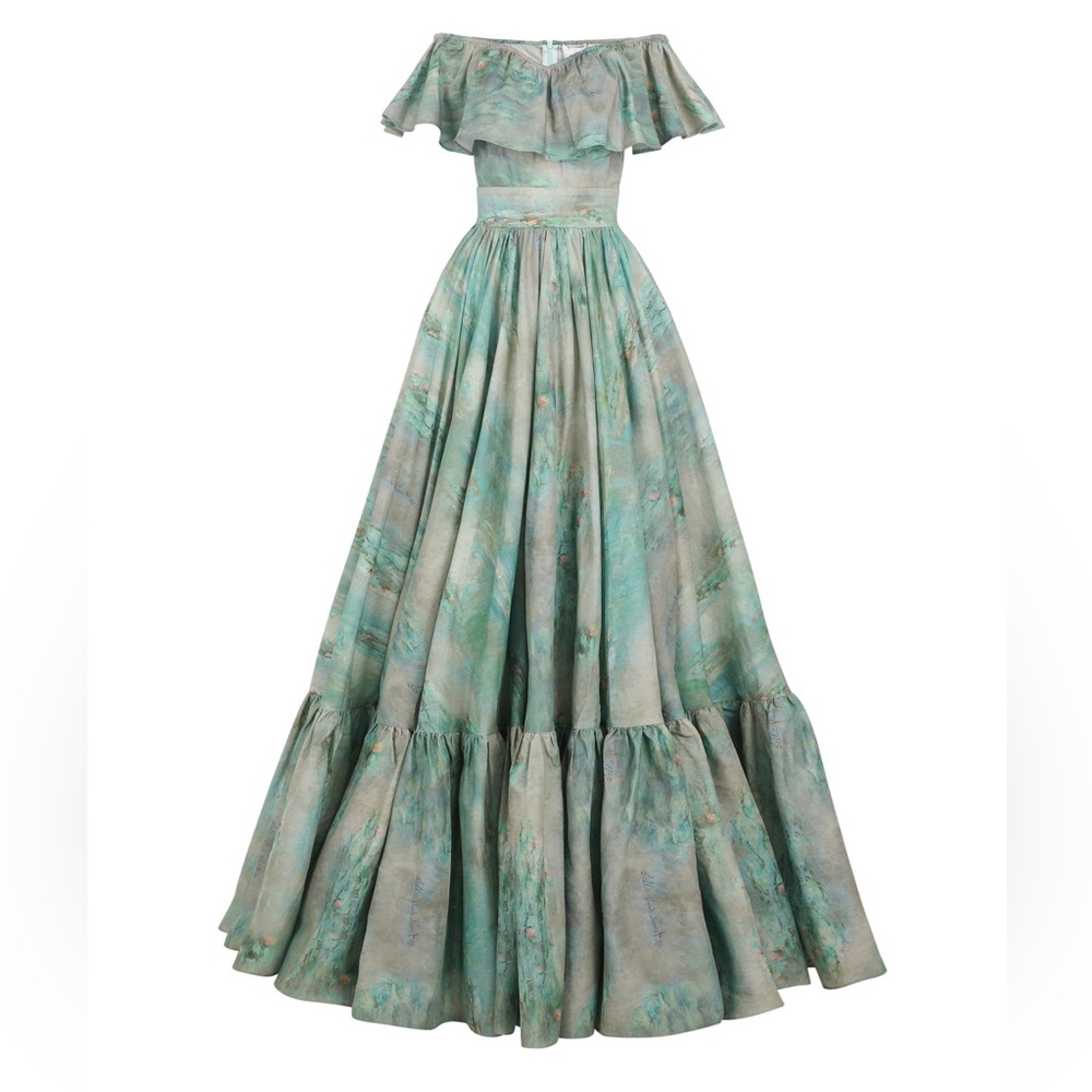 Selkie Novel Maxi Dress Gown - Monet Water Lilies Romance Print Floral - size xs